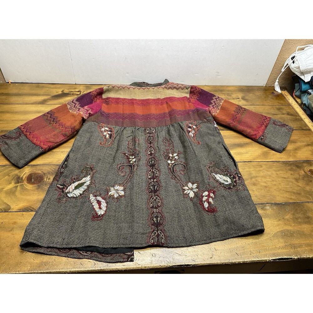 Soft Surroundings Embroidered Gray Sweater Jacket with Rust and Purple Accents - Picture 10 of 13